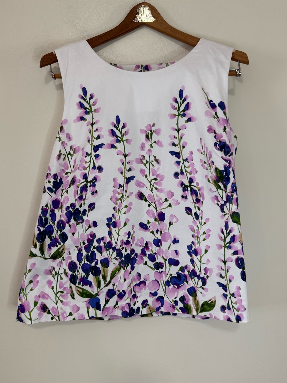 Talbots White Sleeveless Floral Tank Top with Purple & Green Print size 14P